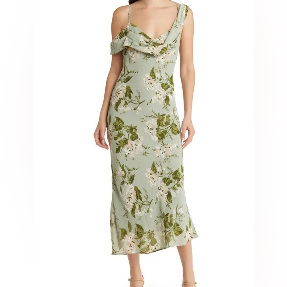 Reformation Sage Green Floral Midi Dress